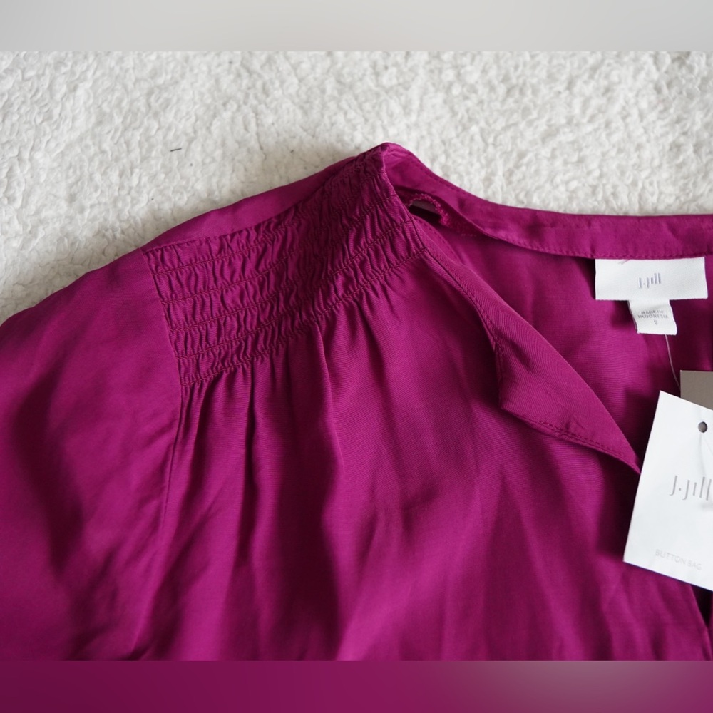 J. Jill purple Smocked A-Line Blouse Women’s Small Long Sleeve NEW with tag - Picture 3 of 5